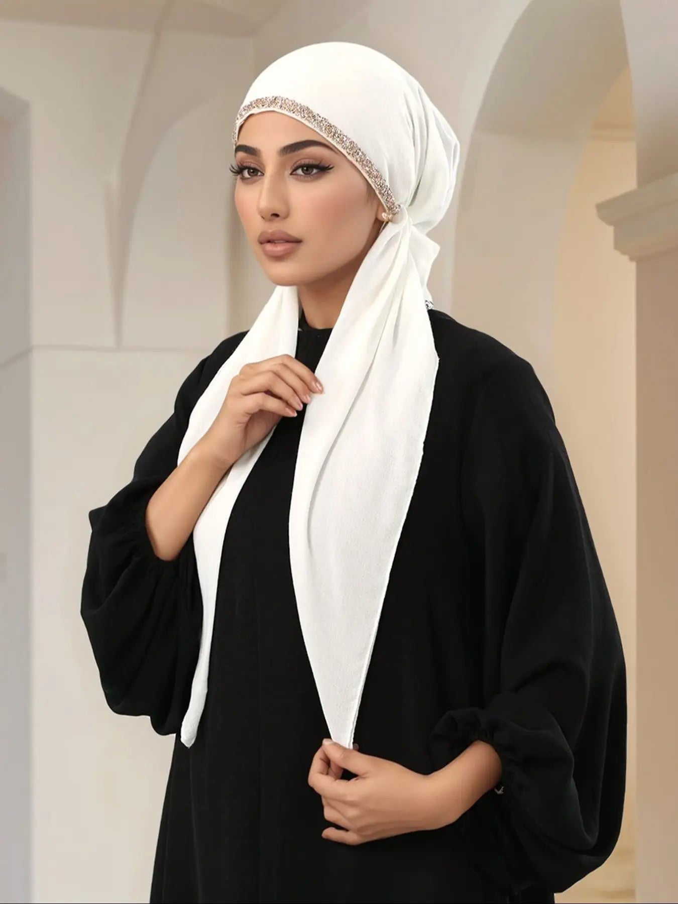 Hijab simple et polyvalent pour femmes, extensible, orné de bijoux, respirant, anti-transpiration, en jersey, protection solaire