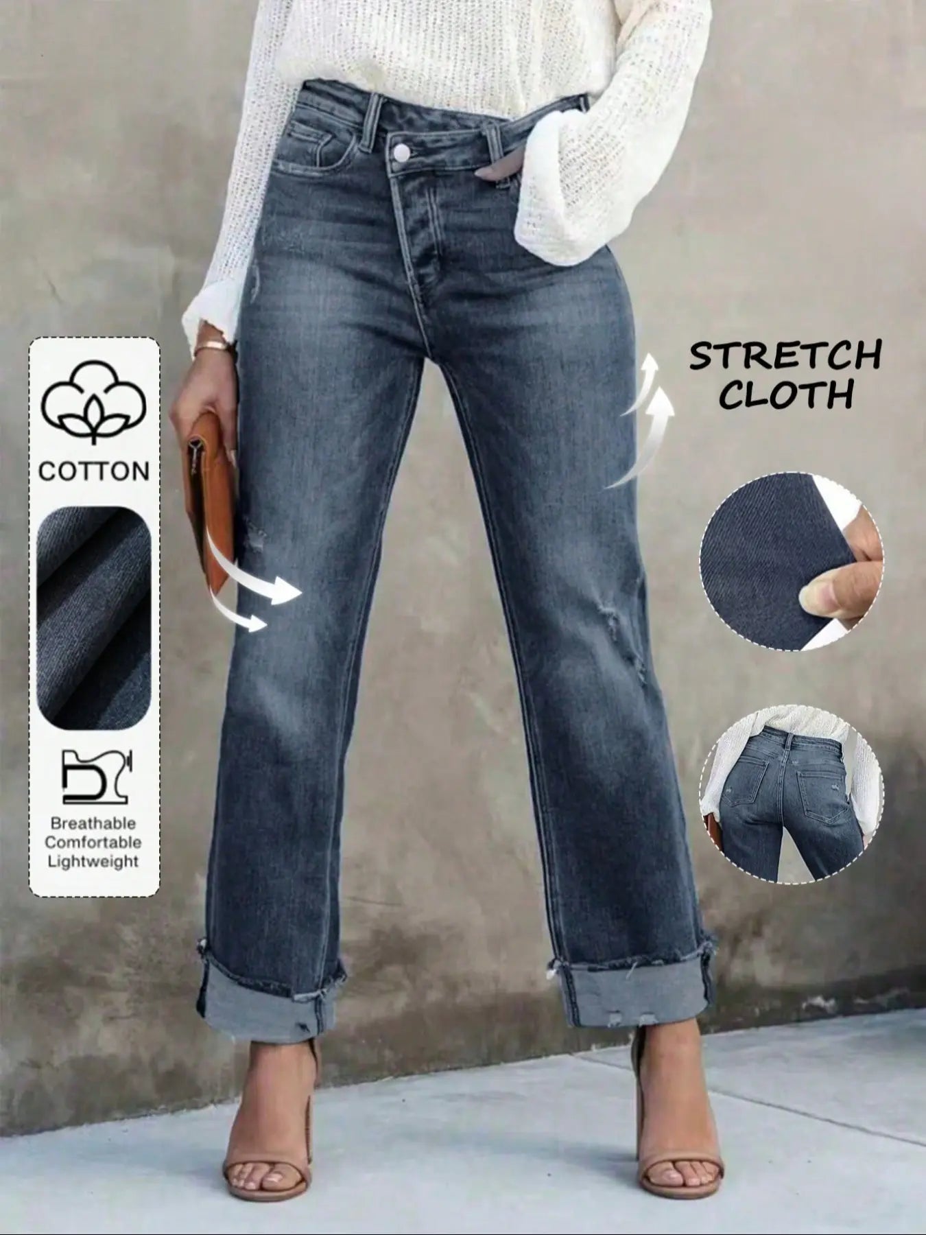 Jean uni pour femme, pantalon en denim décontracté et confortable pour le quotidien, bas pour femme toutes saisons