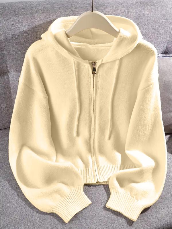 Haut ample à capuche et manches longues en tricot avec cardigan zippé, doux et confortable, design unique, idéal pour l'automne et l'hiver, Vêtements pour femmes