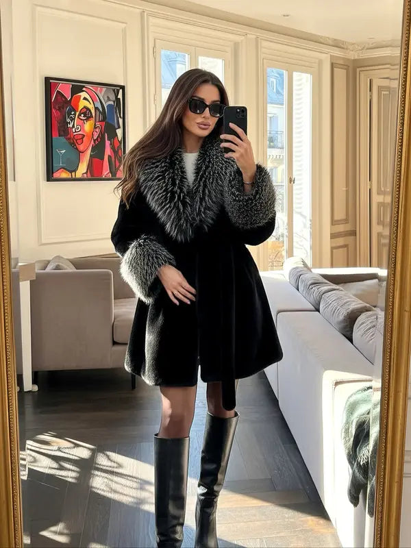 Manteau d'hiver en fausse fourrure pour femmes, veste à manches longues coupe ample vintage, grand col en fourrure, vêtements d'extérieur quotidiens