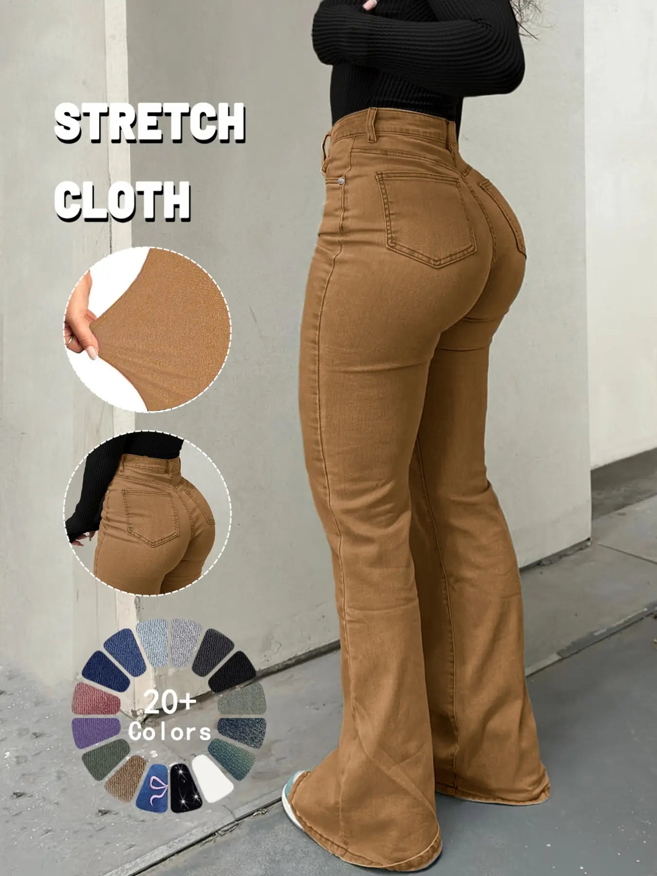 Jean Y2K évasé taille haute pour femme, Jean décontracté en denim avec poches à boutons, Bas pour femme pour le quotidien, Jean 000, Jean femme à la mode et polyvalent, Convient pour le printemps, l'été, l'automne et l'hiver