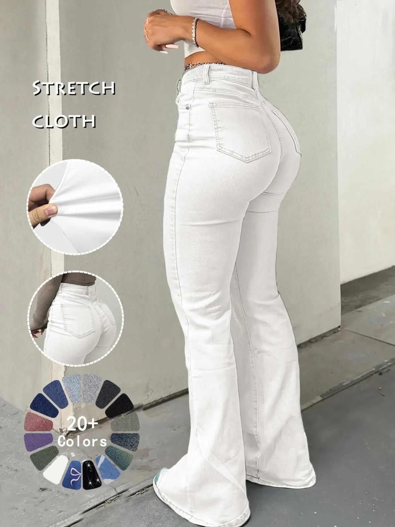 Jean Y2K évasé taille haute pour femme, Jean décontracté en denim avec poches à boutons, Bas pour femme pour le quotidien, Jean 000, Jean femme à la mode et polyvalent, Convient pour le printemps, l'été, l'automne et l'hiver