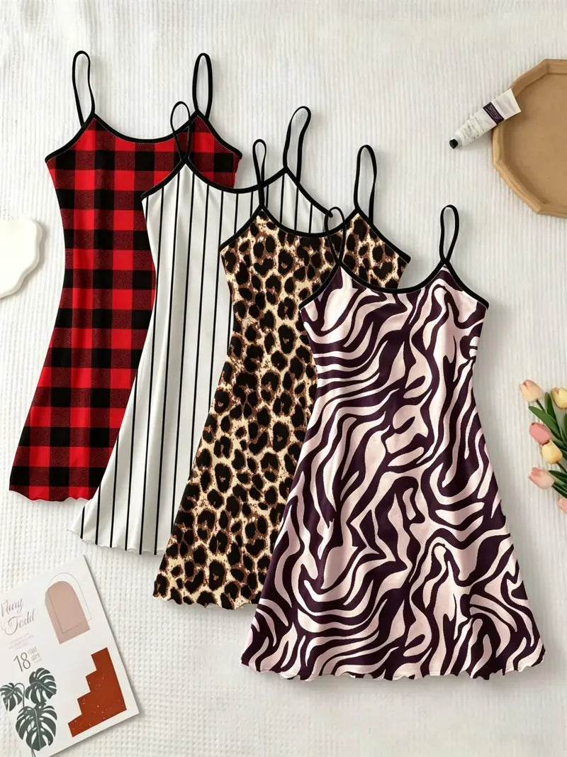 Chemisette de nuit à imprimé intégral pour femme, robe de nuit décontractée douce et confortable à fines bretelles pour toutes les saisons, vêtement de nuit pour femme pour l'intérieur, robe de nuit respirante