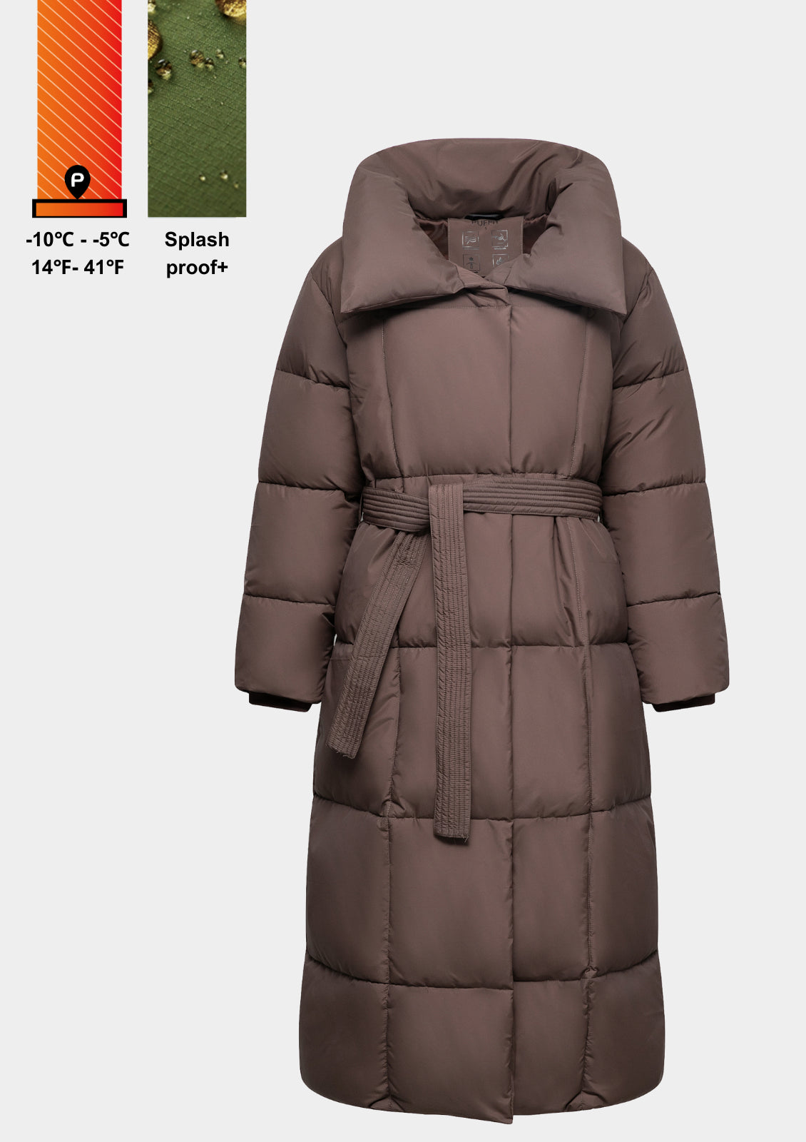 Veste longue boutonnée ceinturée, déperlante