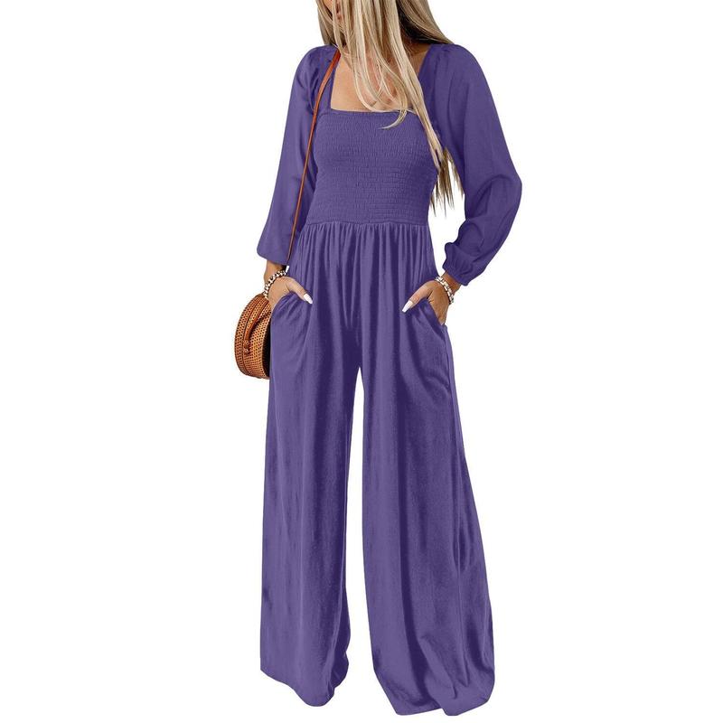 Salopette ample décontractée pour femme, combinaison une pièce à manches longues, jambes larges, pantalon long, barboteuse avec poches