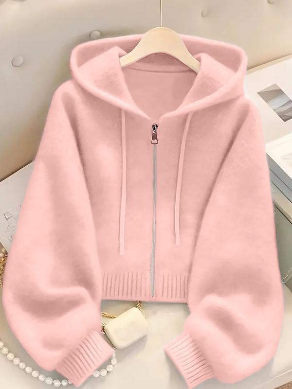 Haut ample à capuche et manches longues en tricot avec cardigan zippé, doux et confortable, design unique, idéal pour l'automne et l'hiver, Vêtements pour femmes