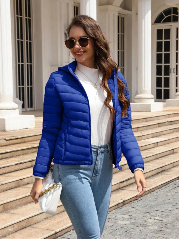 Doudoune Légère pour Femme, Manteau à Capuche Décontracté Automne et Hiver avec Poches, Vêtement d'Extérieur Chaud pour le Quotidien