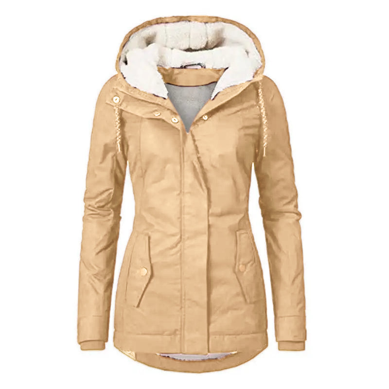 Parka d'hiver en coton épais avec doublure en polaire, manteau chaud à capuche mi-long, coupe ajustée, manches longues, en fausse fourrure noire, pour un style élégant et décontracté - Vestes