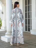 Women's V Neck Long Dress, All-Season Loose Fit A-Line Jalabiya, Soft 75D Stretch Fabric, Elegant Arabic Clothing