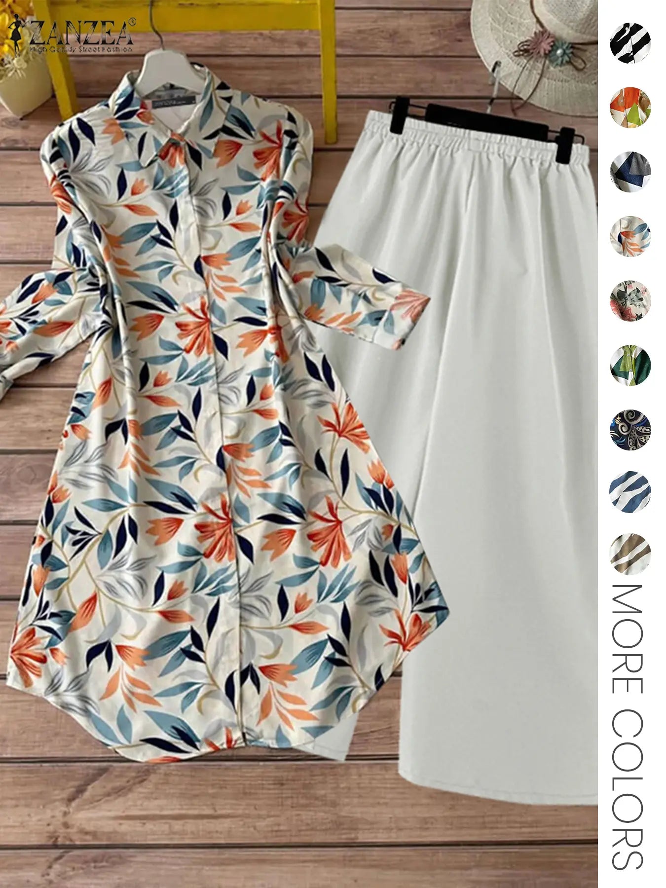 Ensemble deux pièces pour femme, chemise boutonnée à imprimé intégral et pantalon large, haut décontracté à manches longues et col, pantalon pour un usage quotidien, vêtements féminins pour toutes les saisons