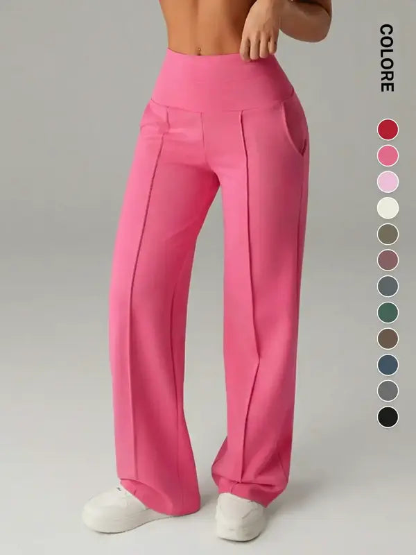 Pantalon de jogging taille haute avec poches latérales pour femme, décontracté, sportif, pour le yoga, coupe ample, taille élastique, leggings longs toutes saisons