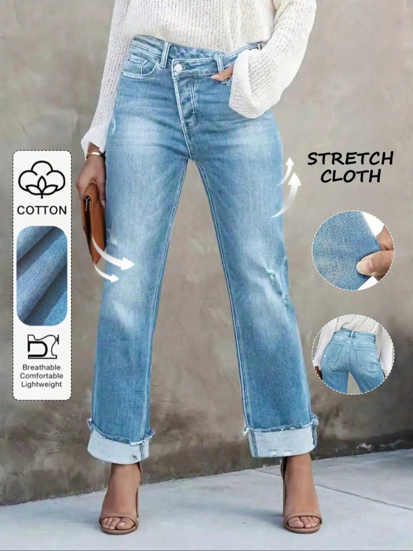 Jean uni pour femme, pantalon en denim décontracté et confortable pour le quotidien, bas pour femme toutes saisons