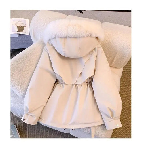 Parka mi-longue à capuche en fausse fourrure avec cordon de serrage, vestes doudounes épaisses et chaudes pour femme, manteau d'hiver doublé polaire pour femme