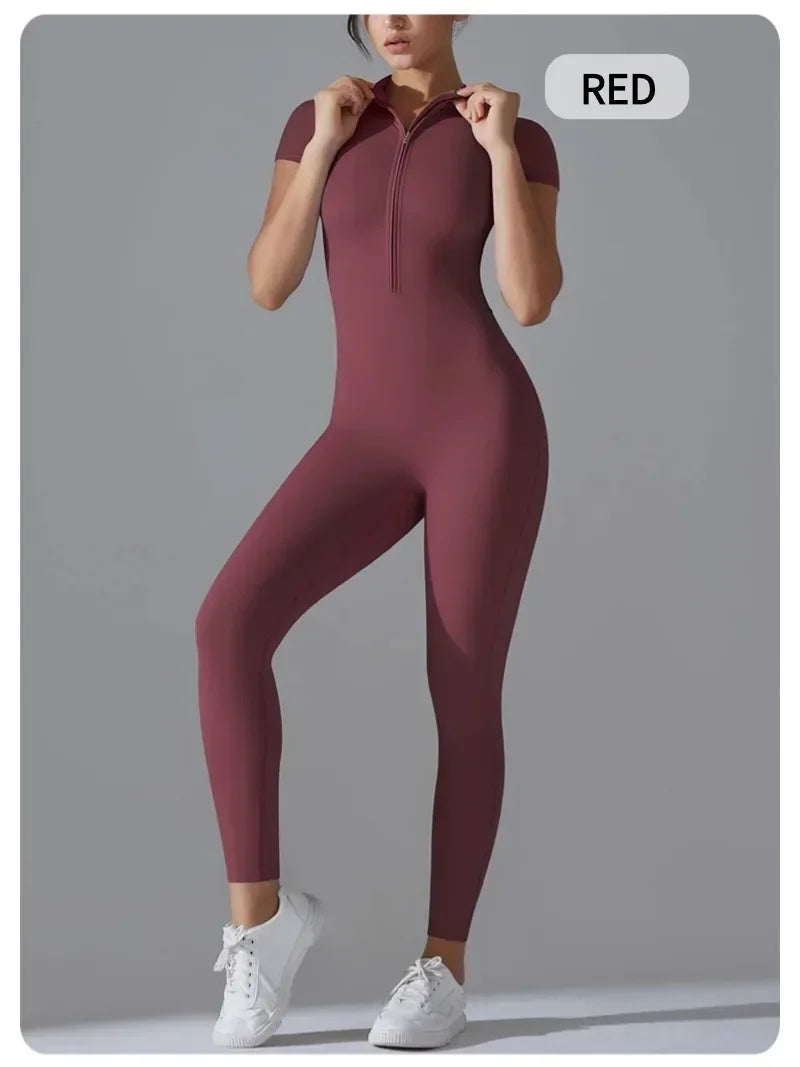 Combinaison de fitness sexy pour femmes, moulante avec fermeture éclair, pantalon de sport, leggings de sport pour femmes, fitness