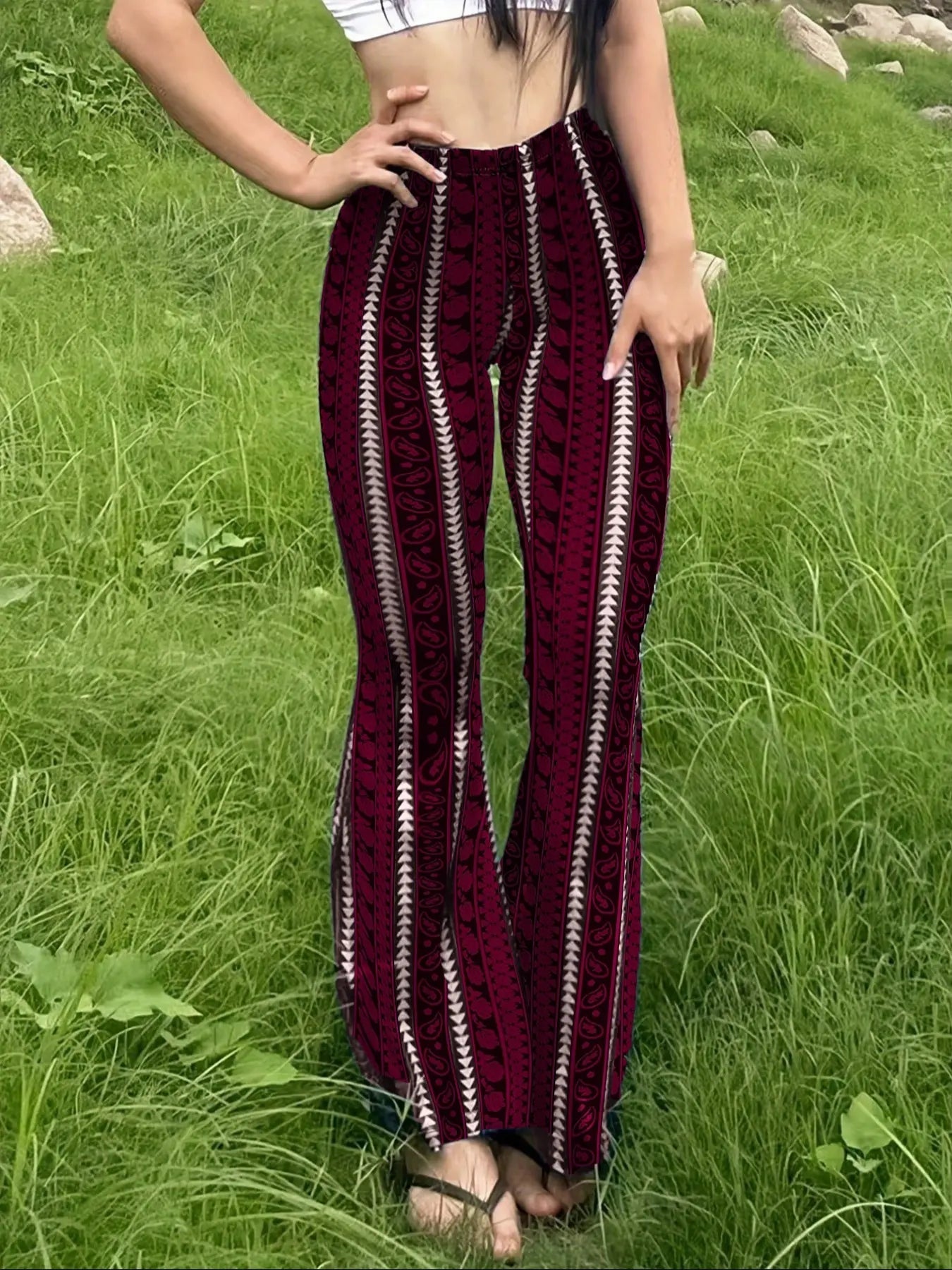 Pantalon fuselé en maille à imprimé géométrique pour femme, pantalon chic et confortable pour l'été, pour un usage quotidien, bas pour femme toutes saisons