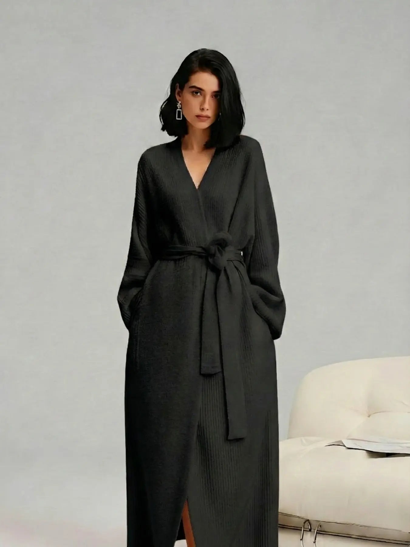 [DOUX et moelleux] Peignoir polaire double face pour femme | Vêtements de détente en peluche épais et longs | Pyjama chaud en flanelle pour l'automne et l'hiver | Doux, confortable et portable à l'intérieur et à l'extérieur