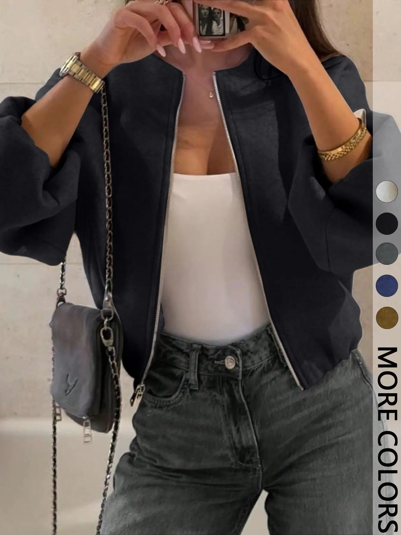Manteau Veste Zippée Femme, Vêtement d'extérieur décontracté pour femme, Parfait pour le quotidien en automne et en hiver, Coupe ajustée, Tissé, Épaisseur de tissu modérée