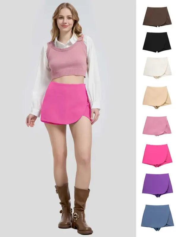 Jupe-short décontractée pour femmes, taille haute avec fermeture éclair latérale, confortable et élégante, parfaite pour le quotidien, mode féminine