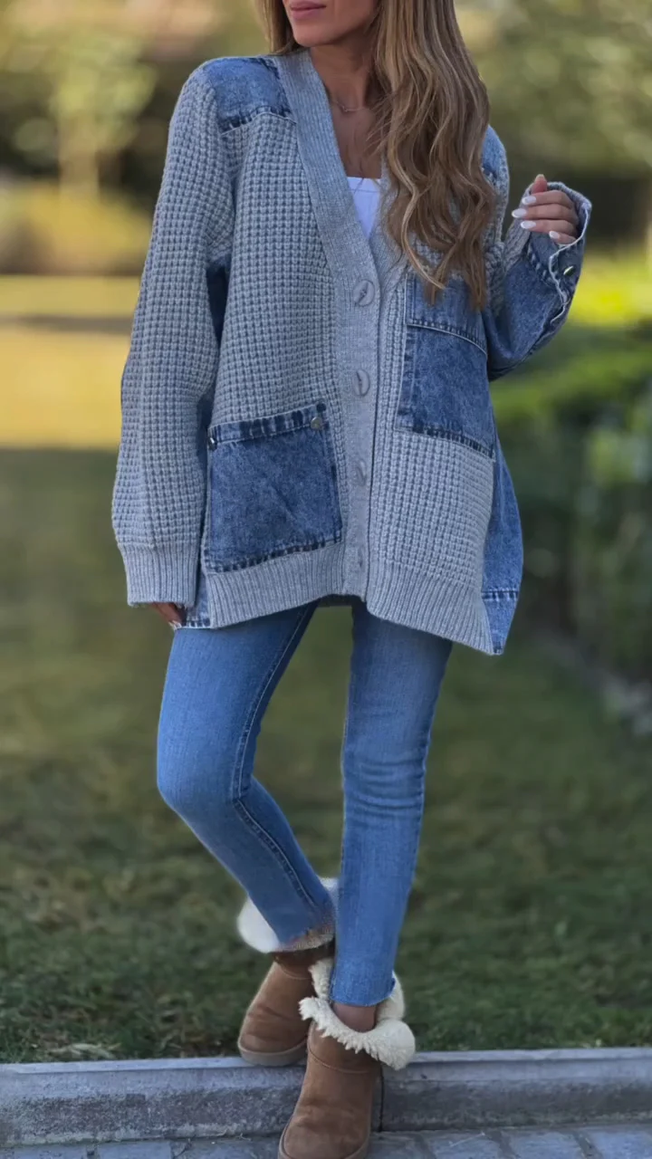 Women Spliced Knitted Casual Coat
