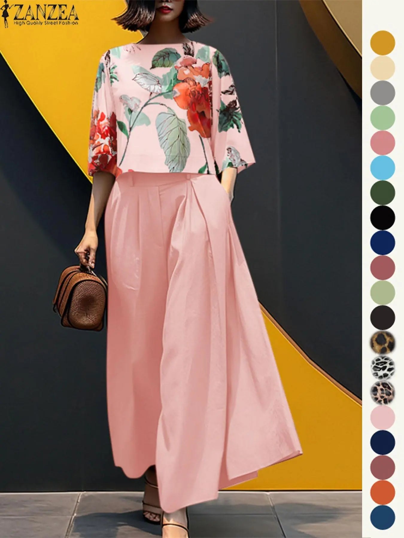 Ensemble deux pièces haut et pantalon large pour femme, haut et pantalon décontractés, mode minimaliste, confortables, à manches trois quarts, pour tous les jours en extérieur, vêtements pour femmes toutes saisons