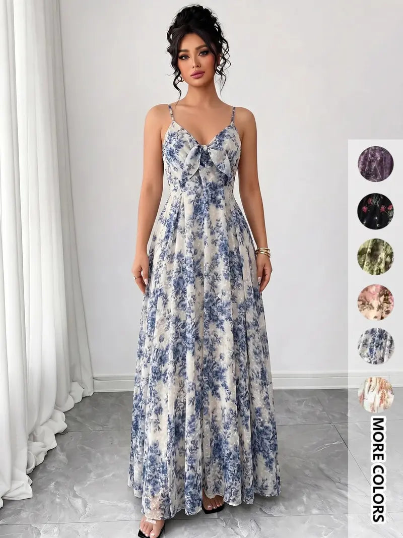 Robe camisole à imprimé floral pour femme, robe trapèze bohème décontractée pour la plage et les les vacances, robe d'été pour femme