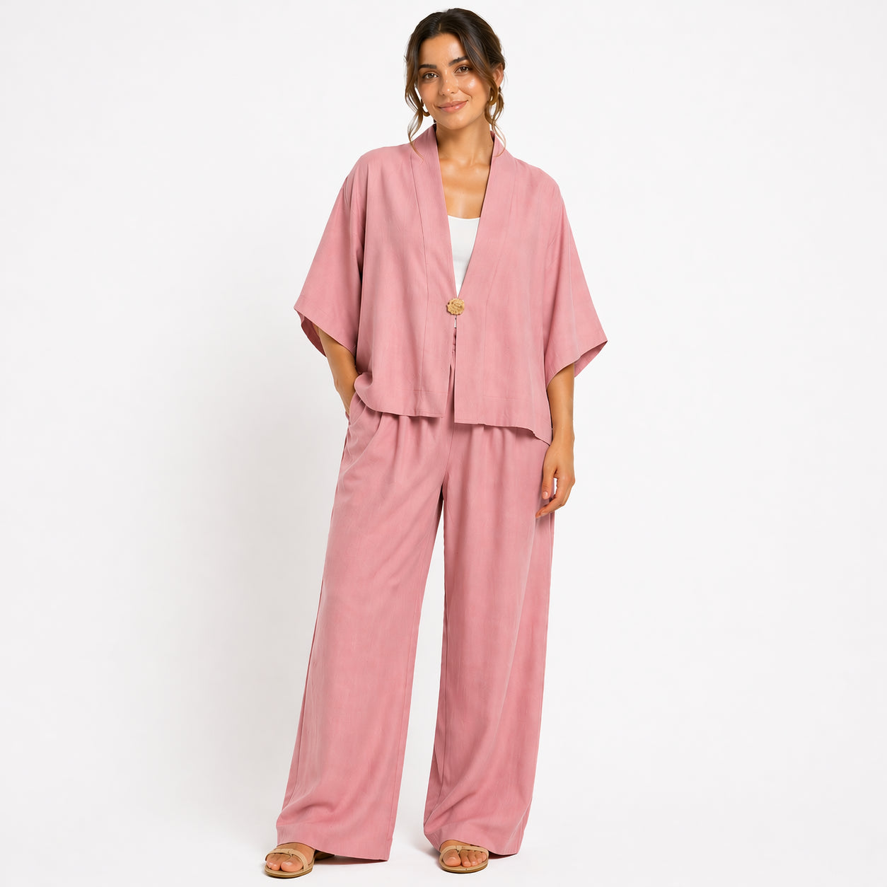Ensemble femme oversize fluide 2 pièces – Kimono manches larges & pantalon taille élastique – Look chic confortable