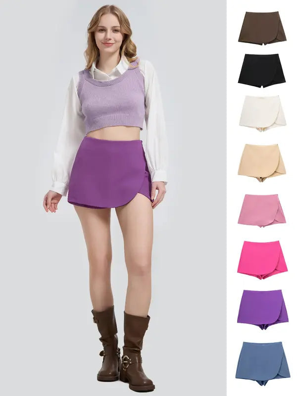 Jupe-short décontractée pour femmes, taille haute avec fermeture éclair latérale, confortable et élégante, parfaite pour le quotidien, mode féminine