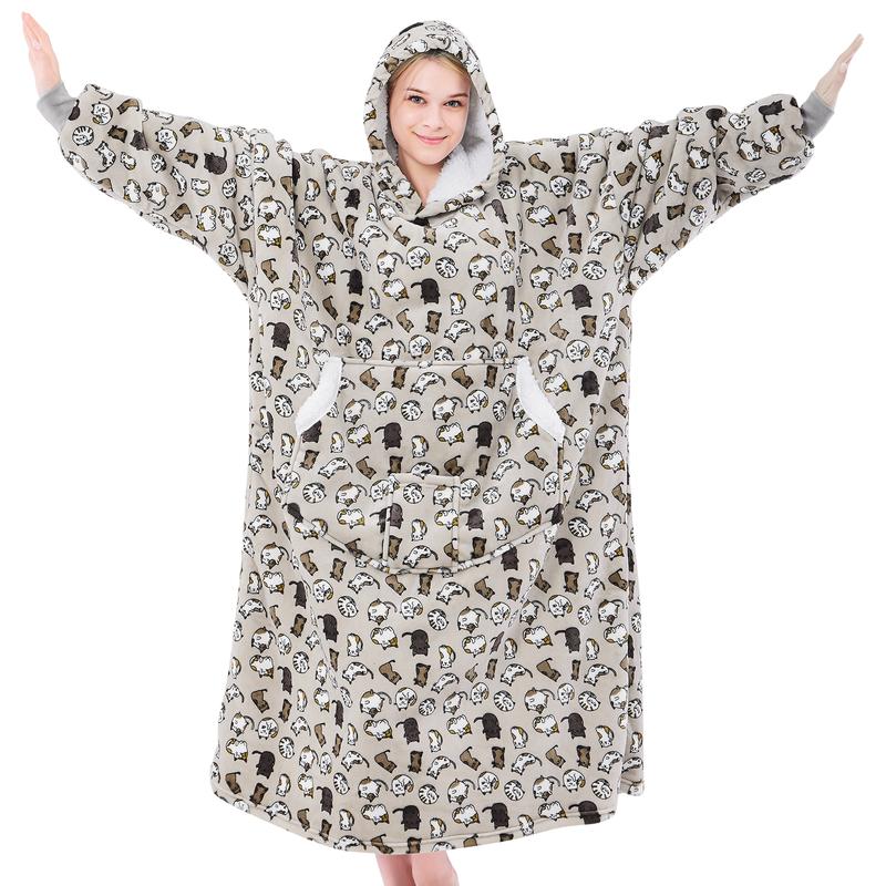 Couverture à capuche portable Surdimensionnée en polaire sherpa avec manches, couverture sweat à capuche douillette et géante extra longue pour adultes femmes cadeau d'hiver (Fraise)