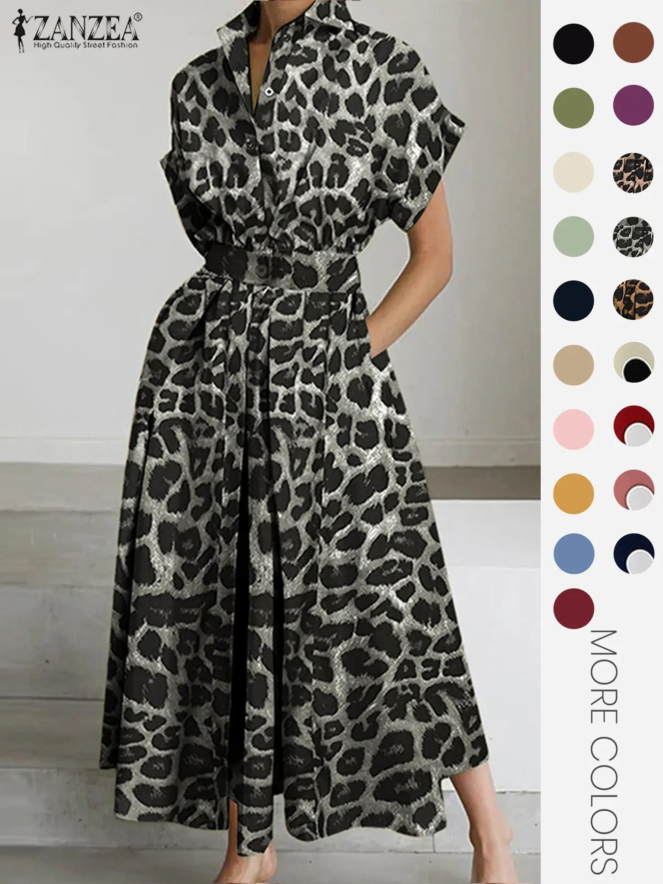 Robe unie à col pour femme, robe décontractée à manches courtes pour l'été, vêtements pour femmes pour le quotidien