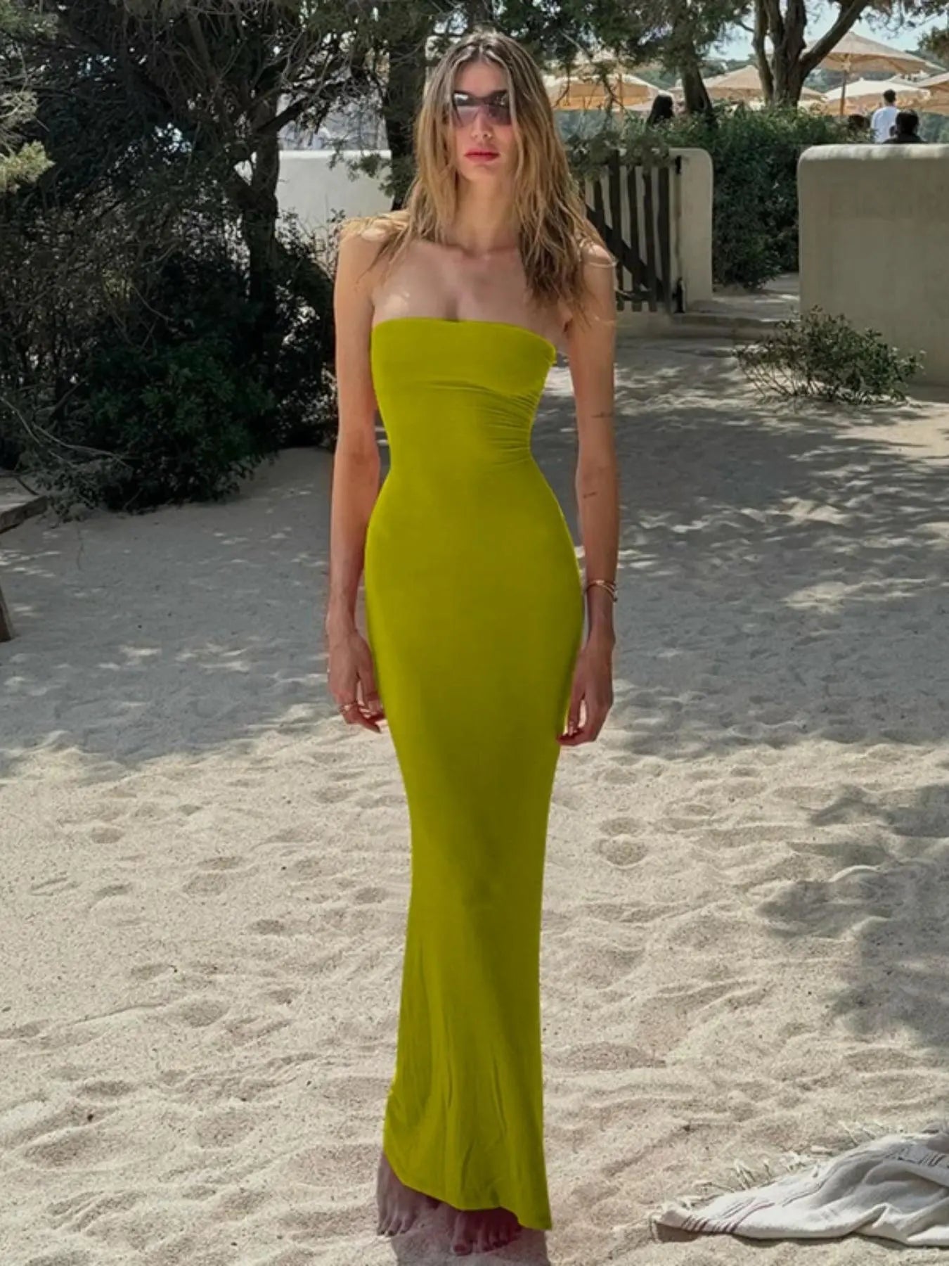 Robe Longue Bodycon Unie pour Femme, Dos Nu, Lacets à Nouer, Élégante, Tube, pour Soirée, Club, Rendez-vous Galant, Robe d'Été pour Femmes, Robe de Bal sans Bretelles