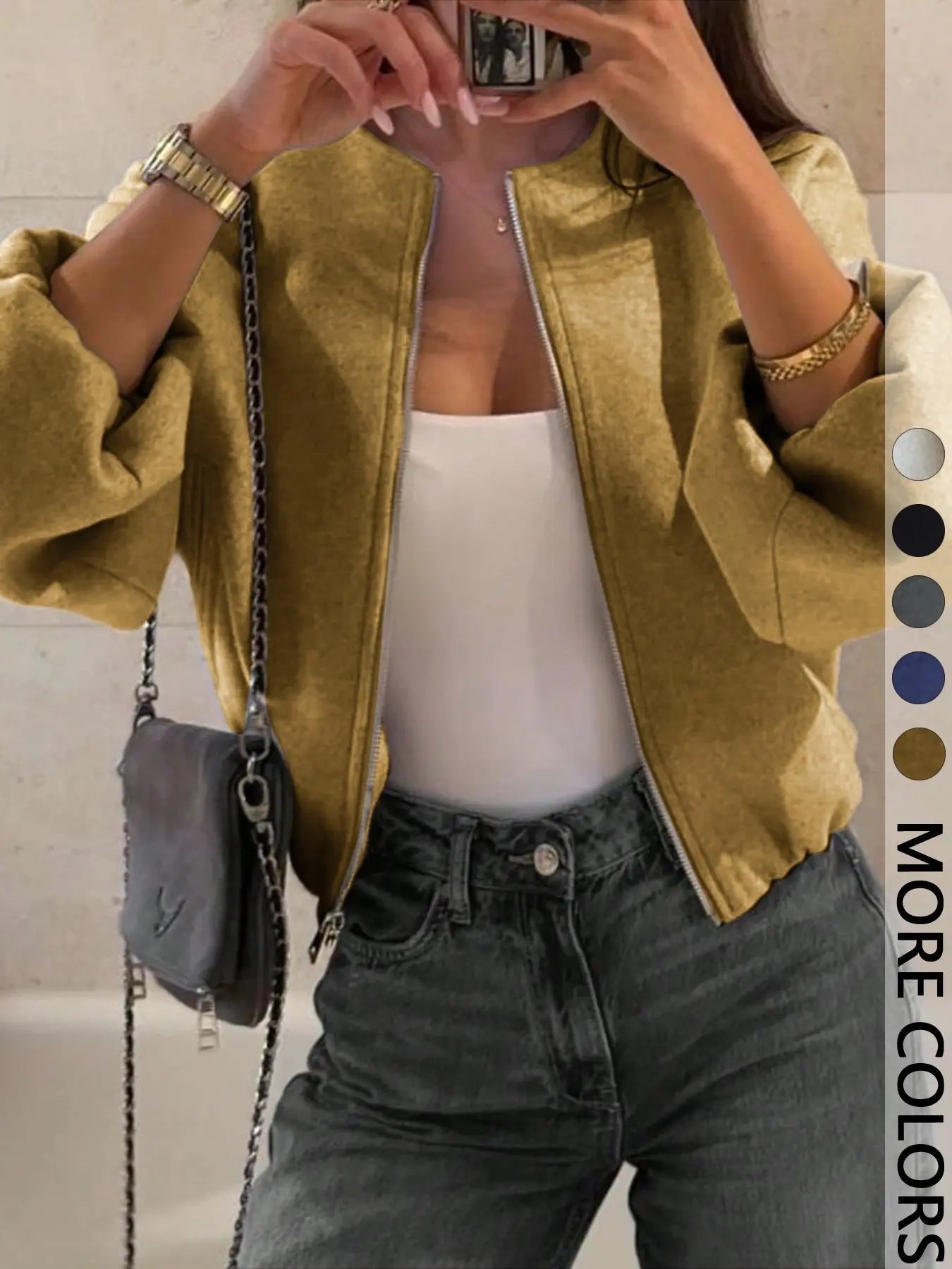 Manteau Veste Zippée Femme, Vêtement d'extérieur décontracté pour femme, Parfait pour le quotidien en automne et en hiver, Coupe ajustée, Tissé, Épaisseur de tissu modérée