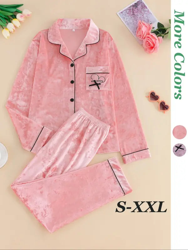 Ensemble de pyjama hivernal élégant pour femme, haut ajusté à manches longues boutonné et pantalon chaud, vêtements d'intérieur confortables pour temps froid