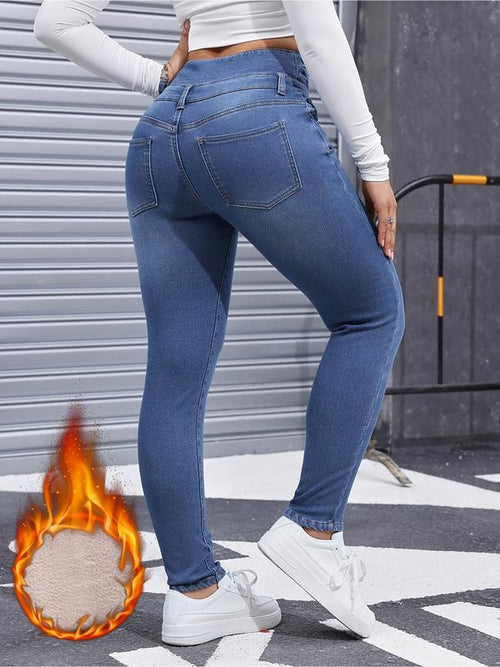 Jean en denim épais doublé polaire pour femme, haute élasticité, mode automne-hiver, jean amincissant confortable, style élégant