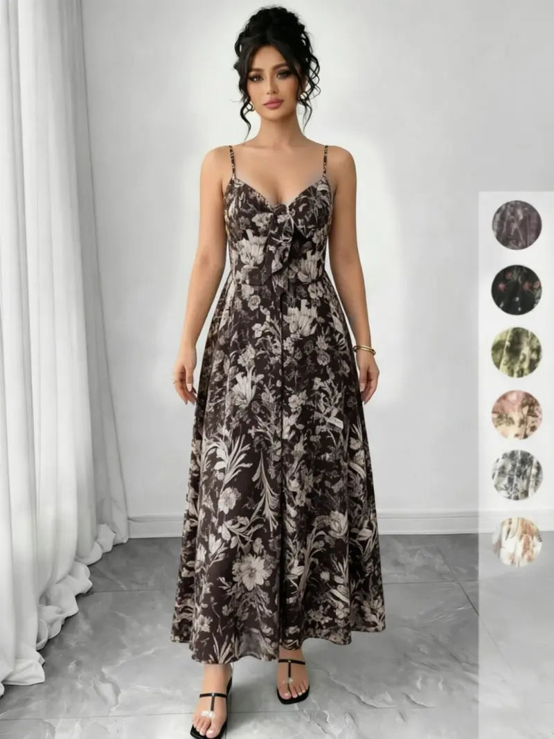Robe camisole à imprimé floral pour femme, robe trapèze bohème décontractée pour la plage et les les vacances, robe d'été pour femme
