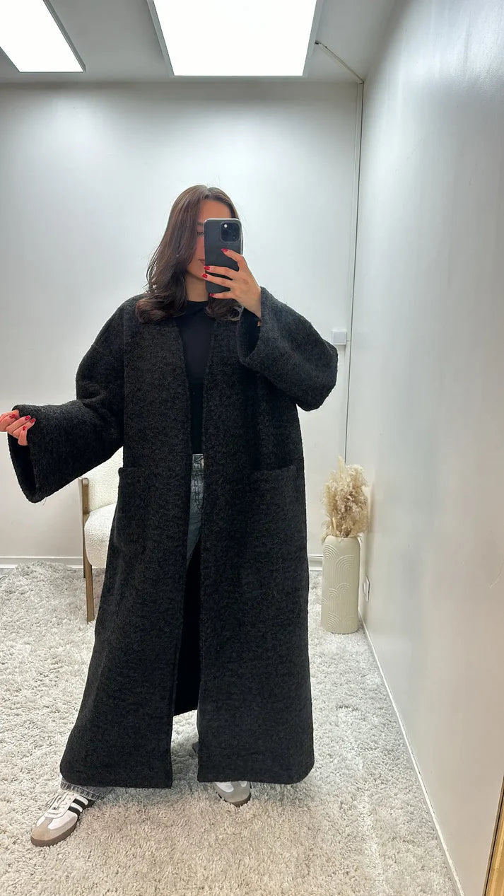 Manteau oversize coupe droite avec deux poches pour femme