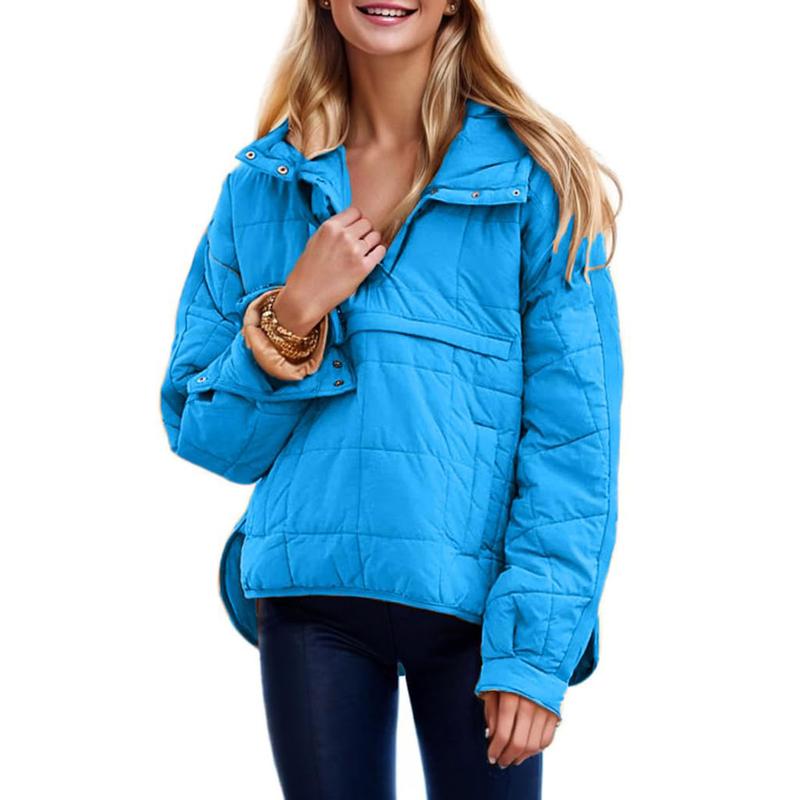 Veste doudoune oversize matelassée à capuche chauve-souris pour femme, pull à manches longues léger et chaud avec grande poche poitrine
