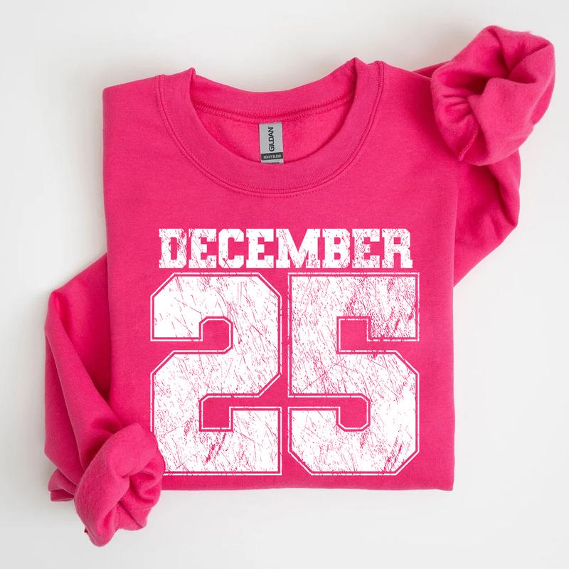 Sweat-shirt de Noël rétro, T-shirt 25 décembre, Vêtements de fêtes, Chemises de Noël pour femmes, Col rond de Noël, Cadeau de Noël, Pull d'hiver