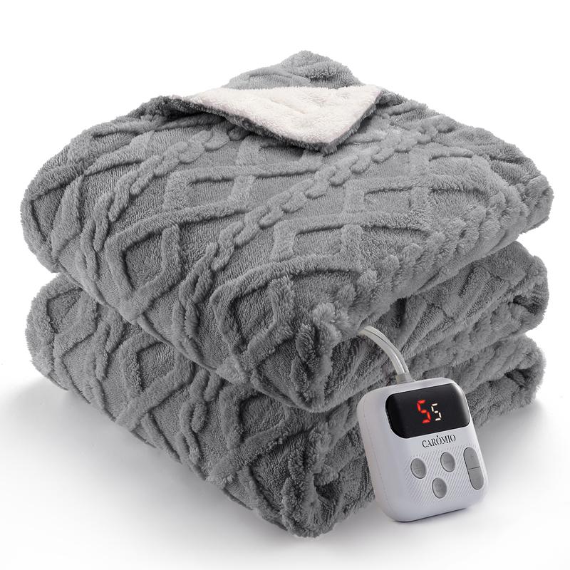 Couverture chauffante – Plaid chauffant électrique en Sherpa épais et touffeté avec 10 niveaux de chauffage et 10 réglages de temps, couverture chauffante lavable en machine et certifiée ETL pour un chauffage rapide, 50