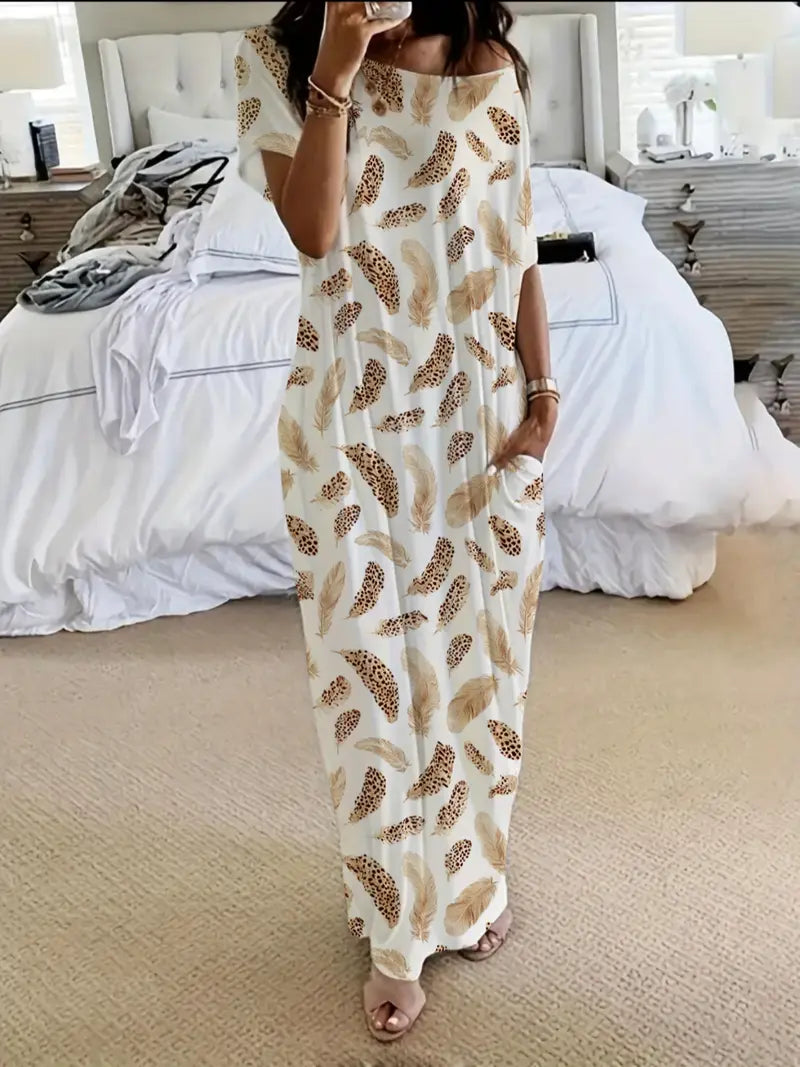 Robe de détente unie à manches chauve-souris pour femme, chemise de nuit décontractée et confortable à manches courtes pour le quotidien, vêtement de nuit pour femme pour toutes les saisons