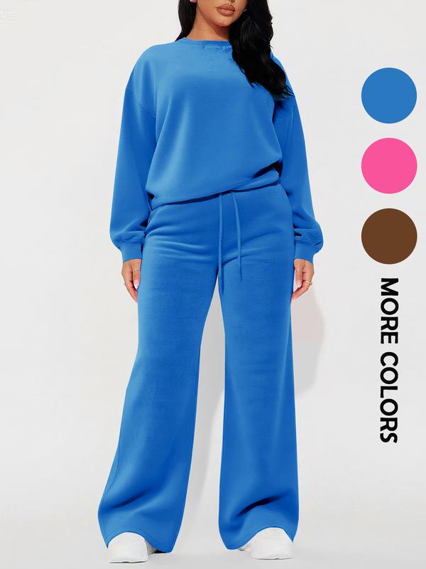 Ensemble femme haut à manches longues décontracté et pantalon droit taille haute, automne-hiver, vêtements confortables et élégants, prêt-à-porter féminin