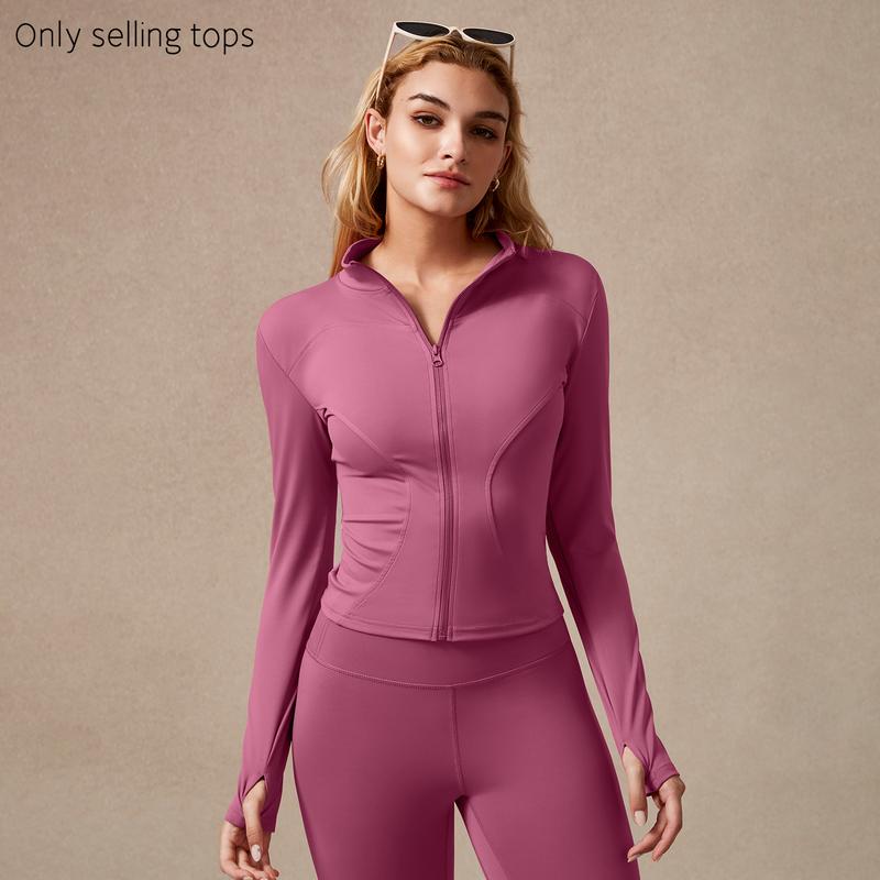 Veste de sport zippée à manches longues pour femme, coupe ajustée, tissu extensible à séchage rapide avec trous pour les pouces, pour la course, le yoga, la gym, tenues d'entraînement, vêtements de sport.