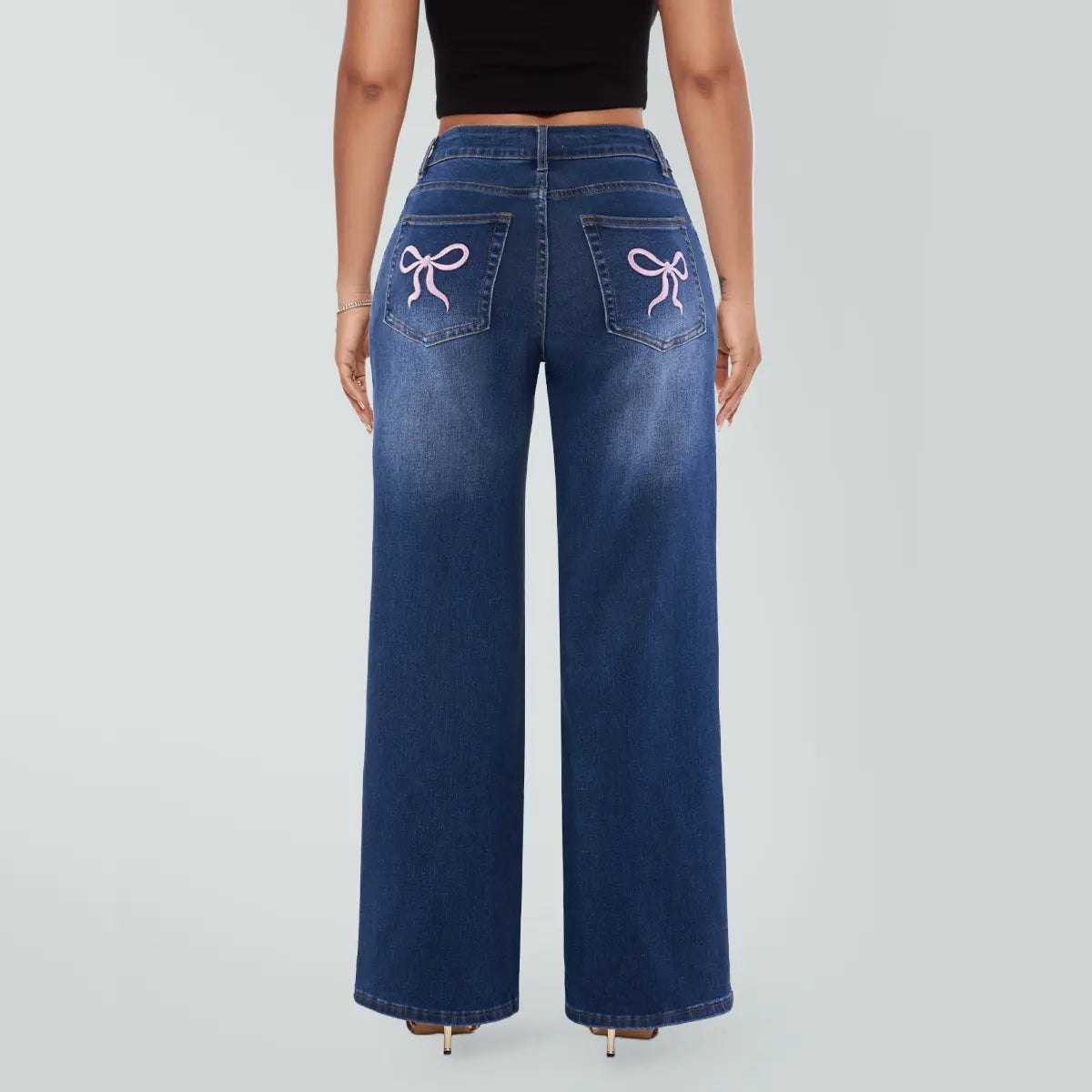 Magic SHAPUM Jean BBL pour femme taille mi-basse, jambe large, coupe ample, confortable, en denim extensible, pantalon noir B en denim extensible, legging ample