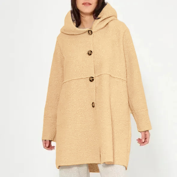 Manteau à capuche boutonnable pour femme automne/hiver, élégant et polyvalent, adapté à diverses occasions.