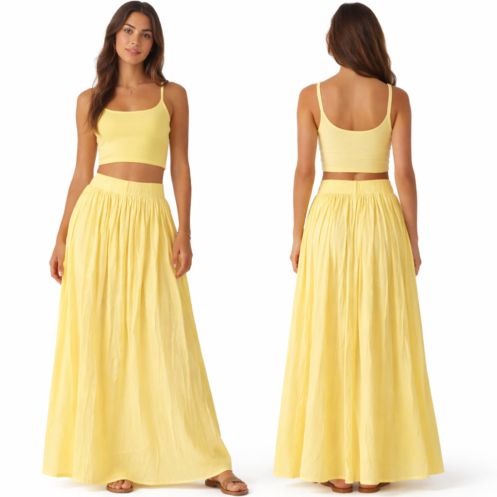Jupe longue fluide taille haute – coupe ample élégante avec taille élastique confortable look chic et moderne