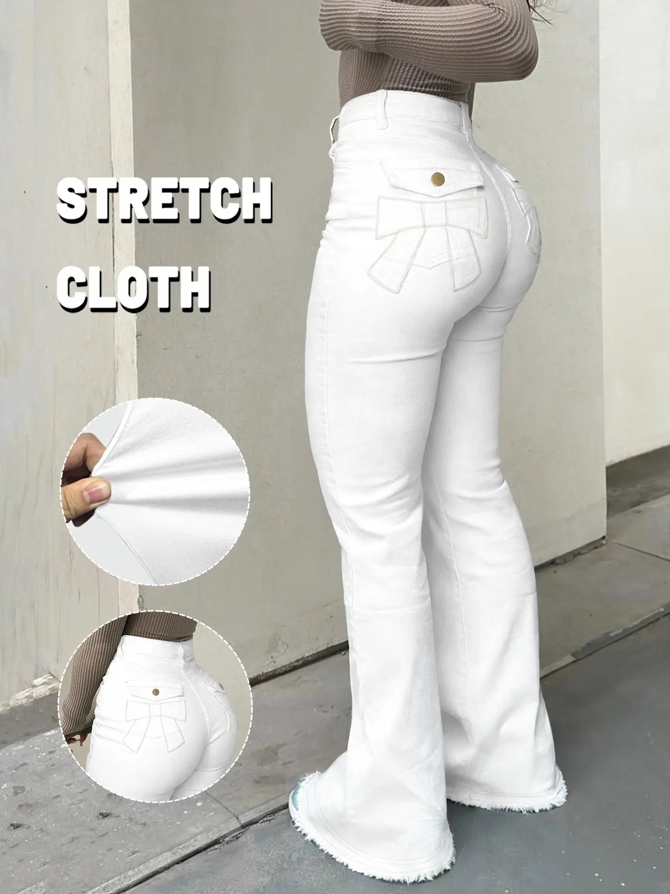 Jean Y2K évasé taille haute pour femme, Jean décontracté en denim avec poches à boutons, Bas pour femme pour le quotidien, Jean 000, Jean femme à la mode et polyvalent, Convient pour le printemps, l'été, l'automne et l'hiver
