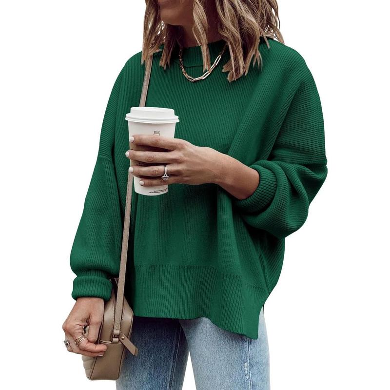 Pull Tunique Oversize Femme, Ample, Manches Longues, Tricot Côtelé, Fentes Latérales