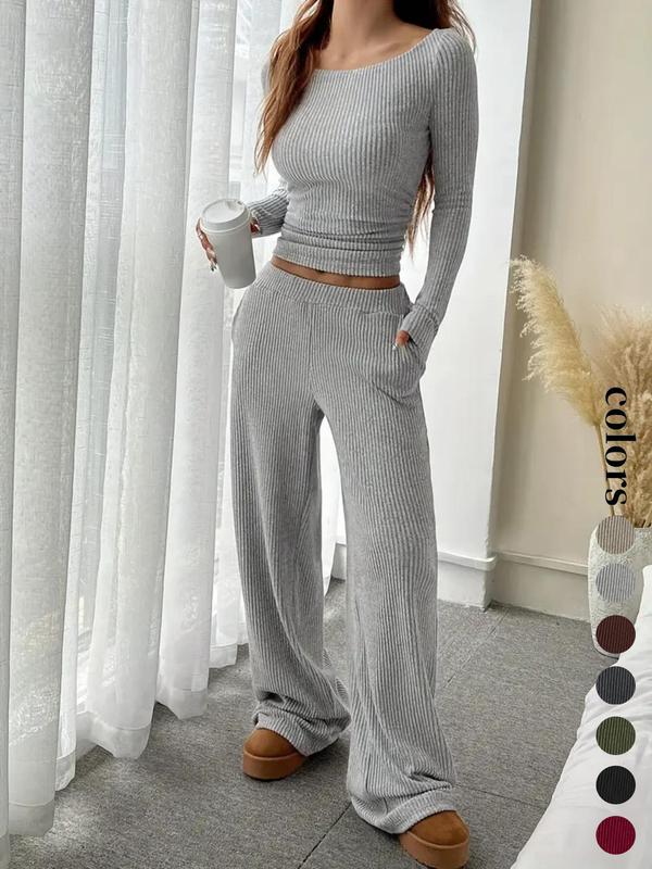 Ensemble Femme Rayé Décontracté Haut Manches Longues & Pantalon Ample à Poches, Style Européen, Confortable pour le Quotidien