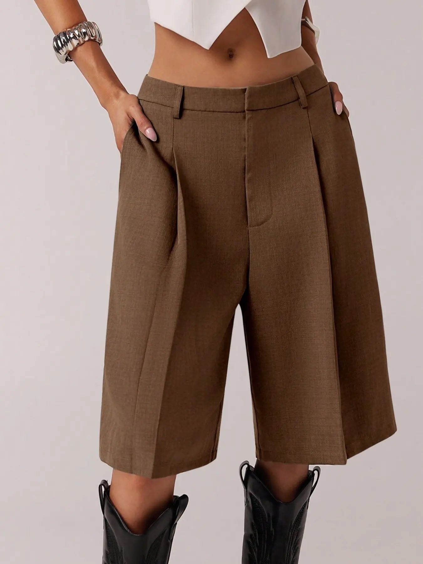Short Bermuda Femme Uni Simple de Navette, Short Décontracté d'Affaires Toutes Saisons, Élégant et Confortable
