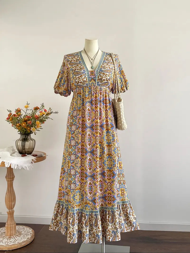 Robe Courte Grande Taille Imprimée Fleurie à Manches Courtes