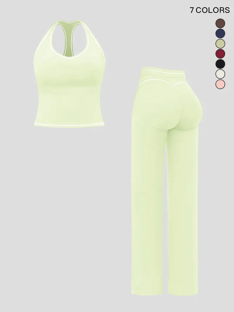 Ensemble de yoga pour femme avec doubles bretelles, tenue de sport de luxe pour la course et l'exercice, tissu polaire colorblock.